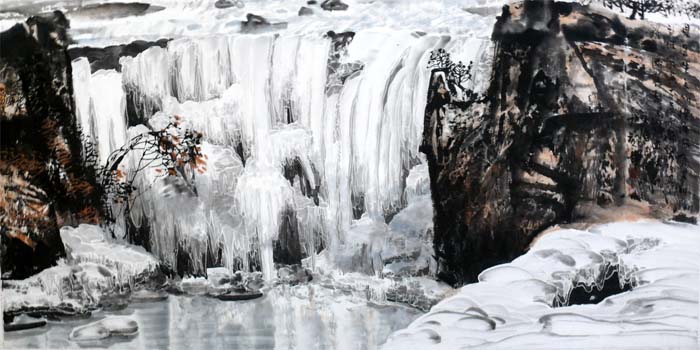 品名:精品冰雪山水画—镜泊湖的冬天
